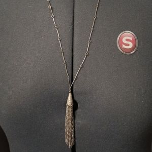 long vintage silver tone tassel necklace
